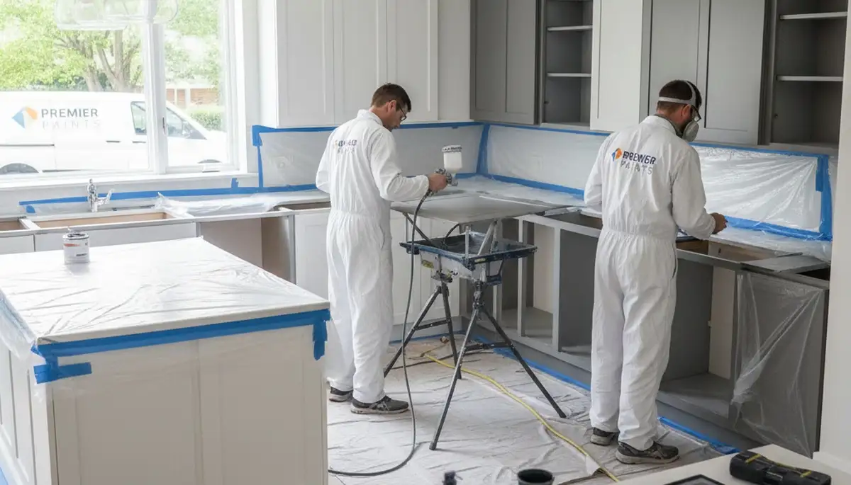 Professional kitchen cabinet painting in Hartford CT by local house painters for durable refinishing