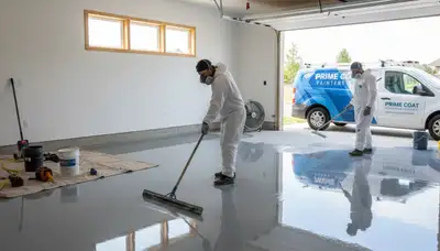 Epoxy garage floor coating installation in Hartford, CT by professional house painters