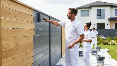 Professional fence painting in Hartford CT by expert house painters protecting wood and vinyl fences