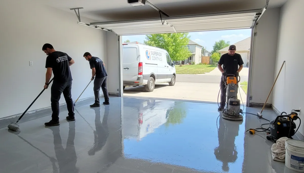 Epoxy garage floor coating applied by professional painters in Hartford, CT for durable concrete protection