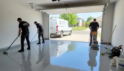 Epoxy garage floor coating applied by professional painters in Hartford, CT for durable concrete protection