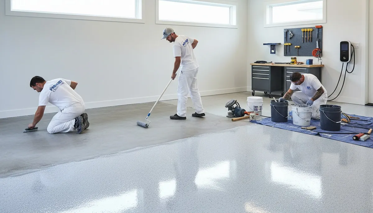 Epoxy garage floor coating applied by Hartford CT painters for durable, salt-resistant concrete protection
