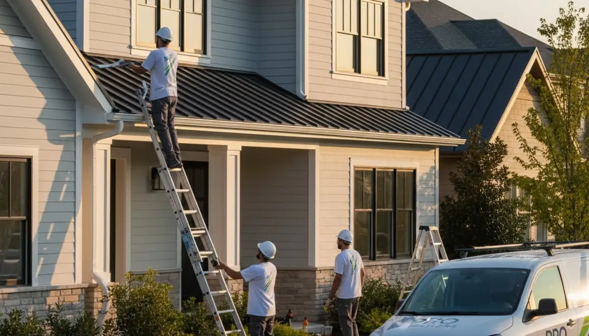 Professional gutter painting on a Hartford CT home by expert house painters