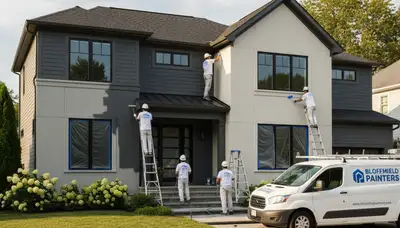 Professional house painters working on exterior home repaint in Hartford, CT
