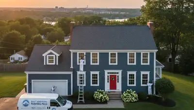 Professional house painters working on exterior home in Hartford, CT