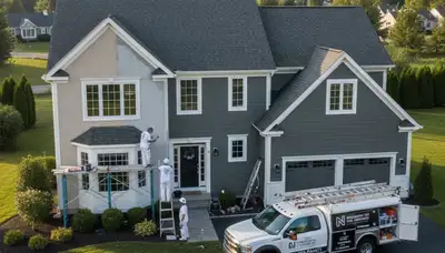 Professional house painters working on exterior home repaint in Hartford CT