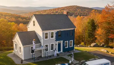 Professional house painters in Hartford CT applying exterior paint to a residential home façade