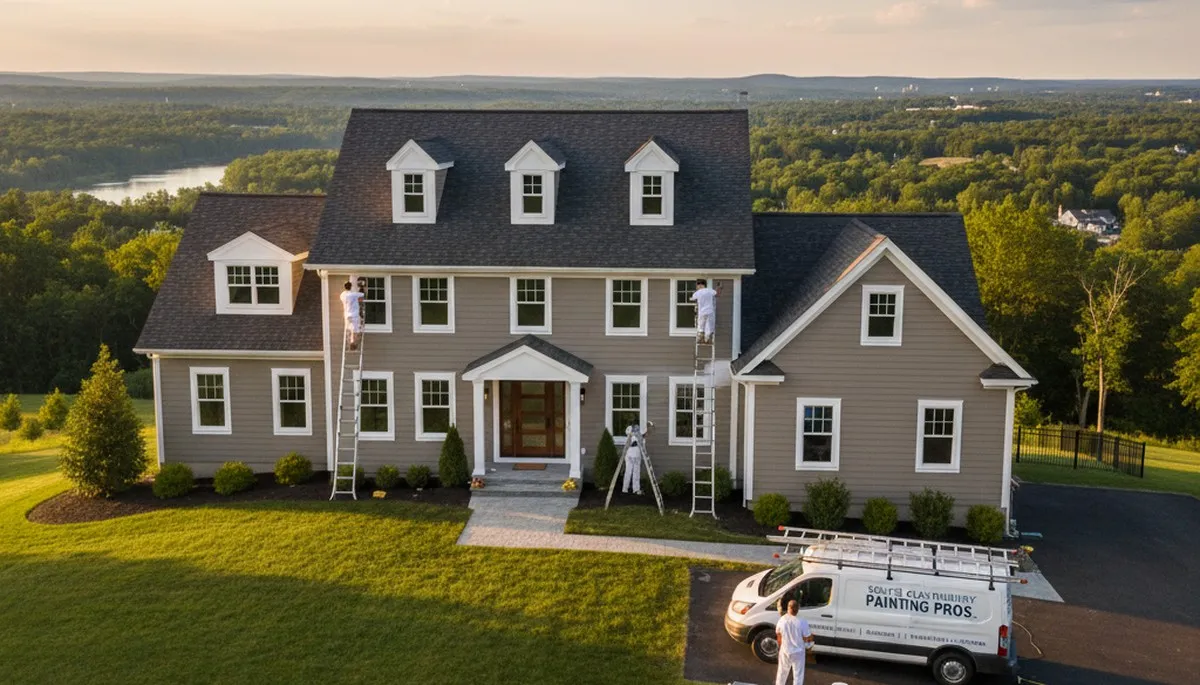 Professional house painters working on residential exterior in Hartford CT