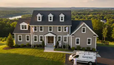 Professional house painters working on residential exterior in Hartford CT