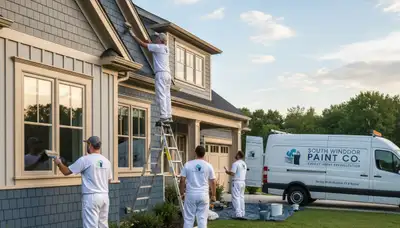 Professional house painters working on residential exterior in Hartford CT