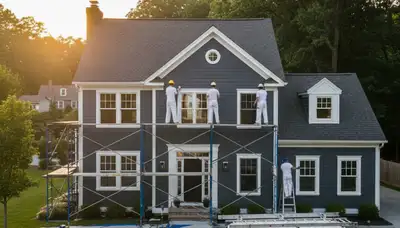 Professional house painters working on residential exterior in Hartford, CT