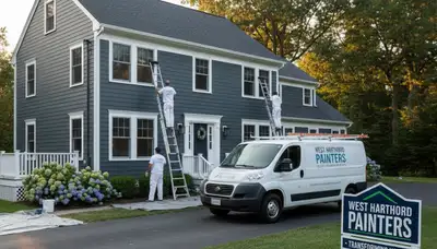 Professional house painters working on exterior home painting project in Hartford CT