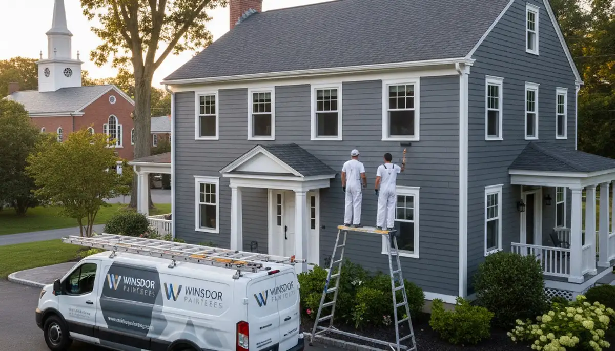 Professional house painter working on exterior home in Hartford CT