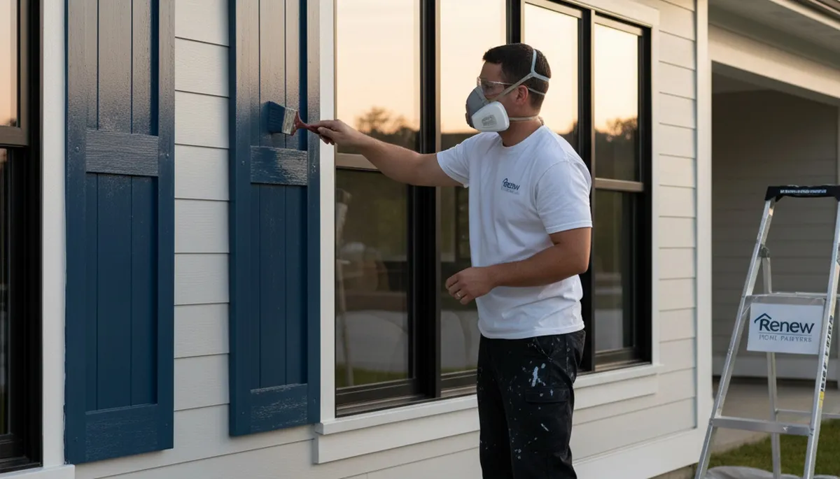 Professional shutter painting and refinishing on Hartford, CT home exterior by local painters