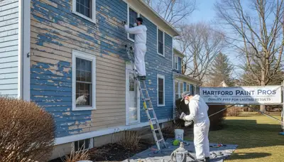 Professional surface preparation for exterior house painting in Hartford, CT ensuring lasting finish